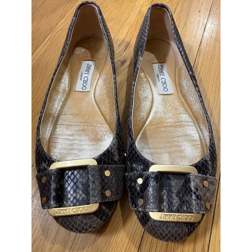 Jimmy Choo Logo Buckle Ballet Flat Genuine Snakeskin 38.5 mob wife exotic